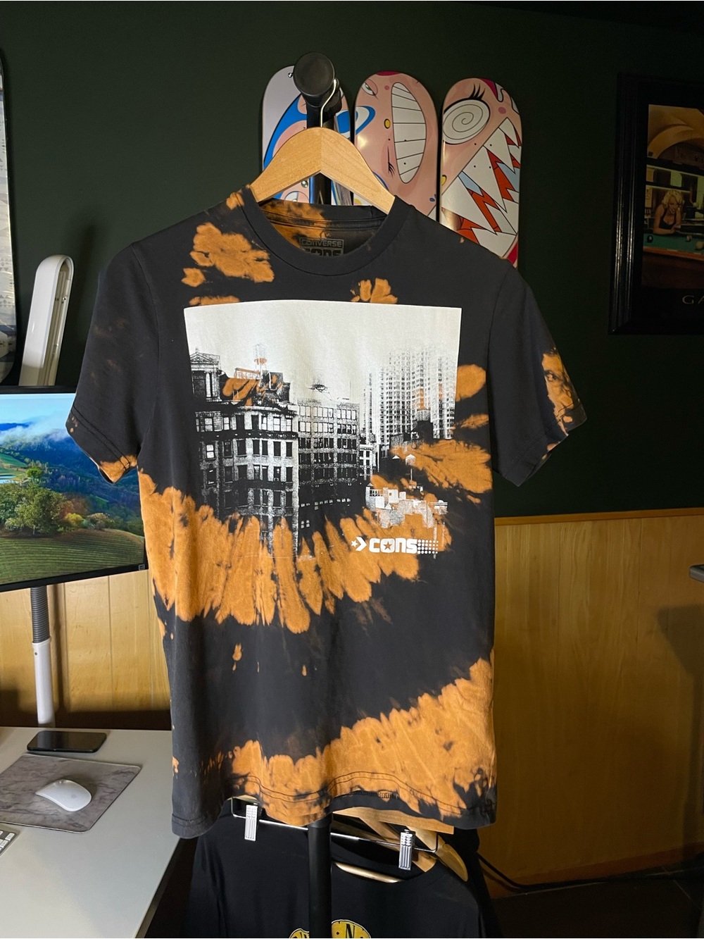 Converse city custom Black and Orange Tie-Dye CONS Graphic Tee size small